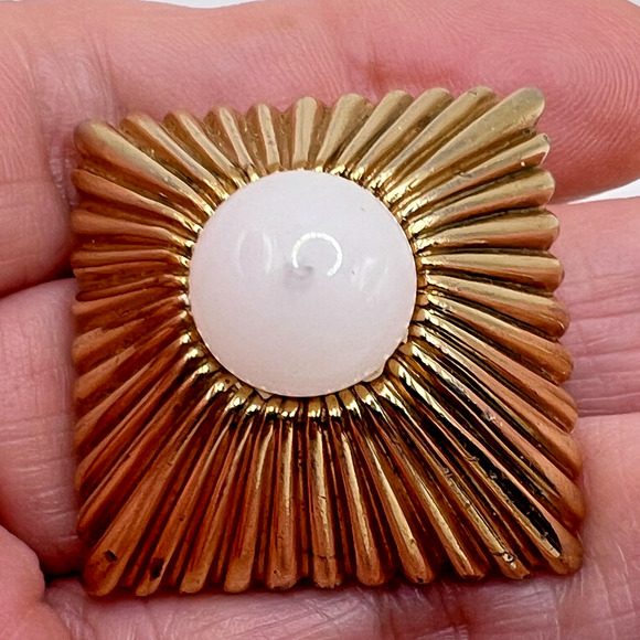 Signed MAZER Pat Pend Dimensional Square Glass Cab Brooch Joseph Jomaz Jewelry - Picture 3 of 8